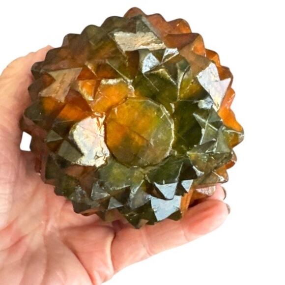 Vintage Mid Century Hand Carved Hawaiian Pumpkin Leather Crown Leaves - Picture 3 of 10